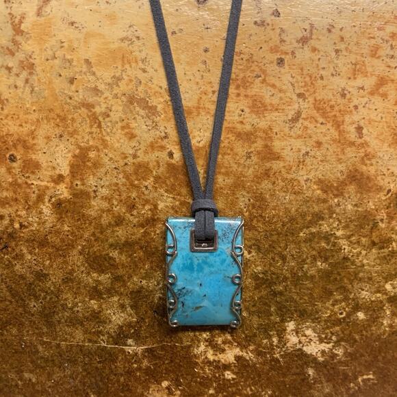 Jay King Necklace Sterling Silver and Turquoise Pendant on Grey Leather Cord DTR - Picture 6 of 9